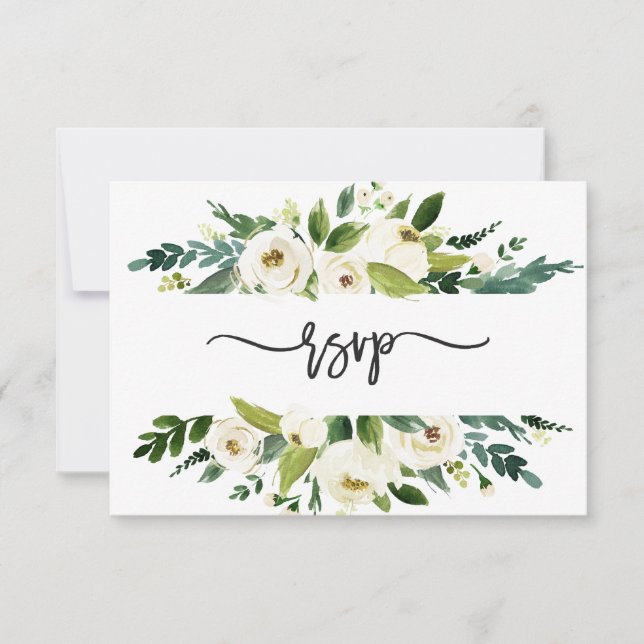 Invitation Aquarelle Blanc Floral Frame Wedding RSVP (Devant)