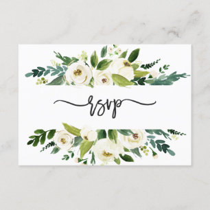 Invitation Aquarelle Blanc Floral Frame Wedding RSVP