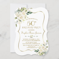 Aquarelle Blanc Floral Gold Frame 50e anniversaire