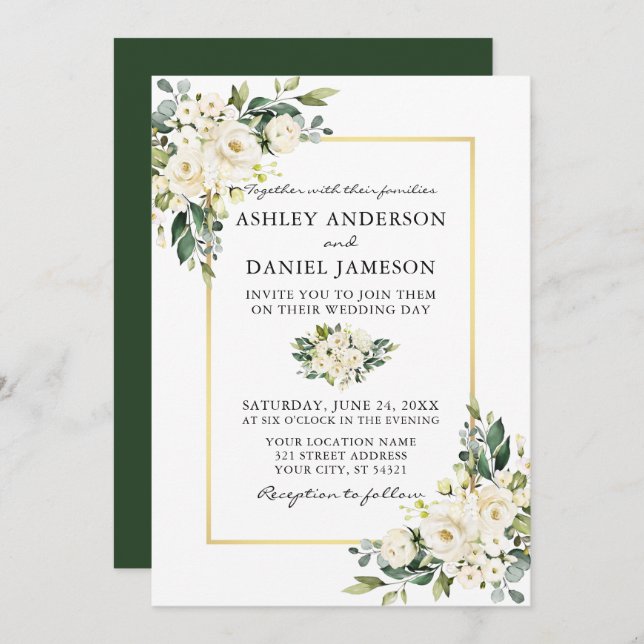Invitation Aquarelle Blanc Floral Mariage (Devant / Derrière)