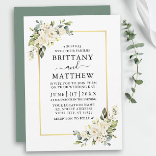 Invitation Aquarelle Blanc Floral Mariage Sage Vert