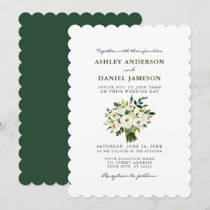 Invitation Aquarelle Blanc Floral Mariage Vert S