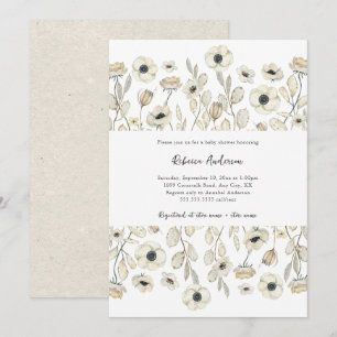 Invitation Aquarelle Blanc Floral neutre baby shower genre