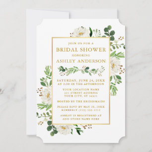 Invitation Aquarelle Blanc Floral Or Fête des mariées