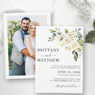 Invitation Aquarelle Blanc Floral Photo Retour Mariage