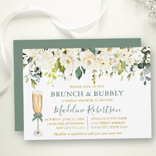 Invitation Aquarelle Blanc Floral Sage Vert Bridal Brunch
