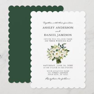 Invitation Aquarelle Blanc Floral Vert Mariage S