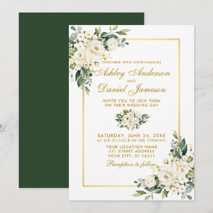 Invitation Aquarelle Blanc Floral Vert Or Mariage photo
