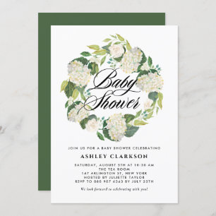 Invitation Aquarelle blanc Hydrangea Wreath Baby shower