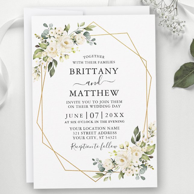 Invitation Aquarelle blanc ivoire Floral Geo Mariage (Customize to change text size, color or text style.)