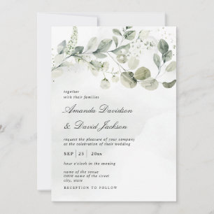 Invitation Aquarelle Blanc Vert Folithe Eucalyptus Mariage
