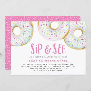 Invitation Aquarelle blanche beignets saupoudrer Sip et voir