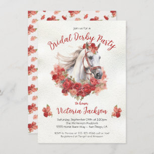 Invitation Aquarelle blanche cheval roses Derby Fête des mari