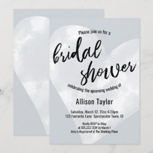 Invitation Aquarelle blanche Coeur gris clair Fête des mariée