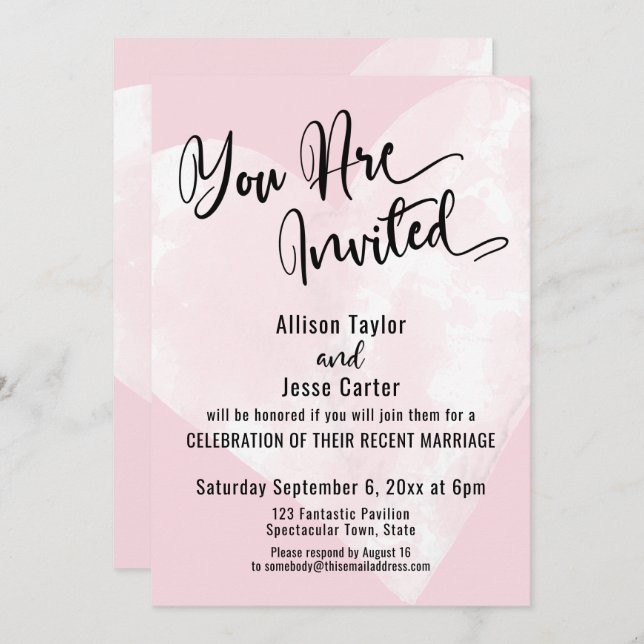 Invitation Aquarelle Blanche Coeur Pastel Rose Vous Êtes Invi (Devant / Derrière)