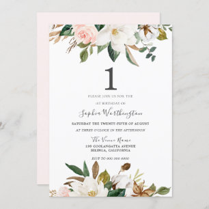 Invitation Aquarelle blanche et blanche Floral 1er anniversai