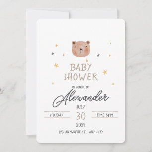 Invitation Aquarelle blanche et Brown Baby shower mignon