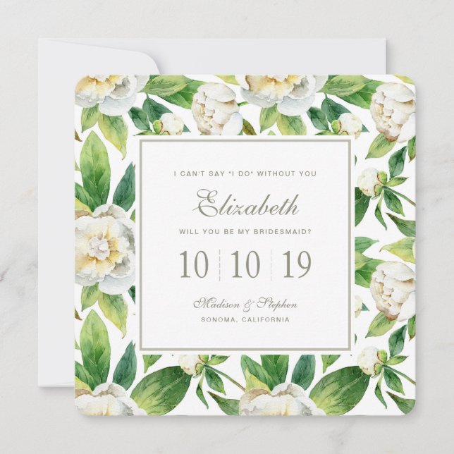 Invitation Aquarelle blanche et feuille - Bridesmaid (Devant)