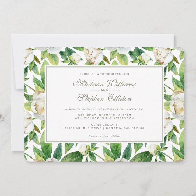 Invitation Aquarelle blanche et feuille - Mariage (Devant)