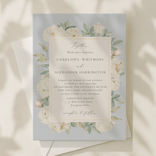 Invitation Aquarelle blanche Fleurs, mariage bleu clair (Créateur téléchargé)