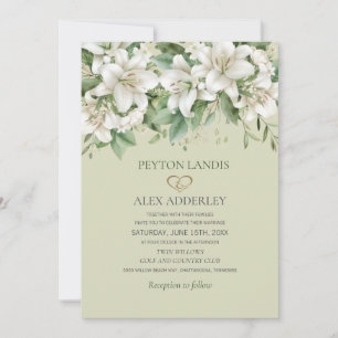 Invitation Aquarelle blanche Lys Verdure Mariage or