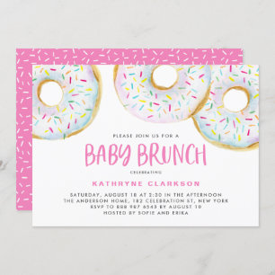 Invitation Aquarelle blanche mignonne Donuts Baby shower Brun