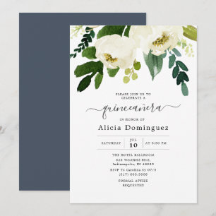 Invitation Aquarelle blanche Quinceañera florale et de