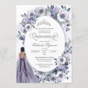 Invitation Aquarelle blanche violette argentée Quinceanera