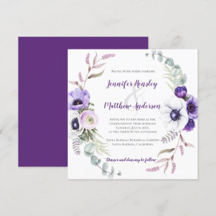 Invitation Aquarelle blanche violette Lavande Carré floral  