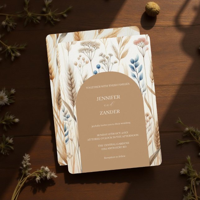 Invitation Aquarelle Blé Élégant Mariage de automne rustique (Créateur téléchargé)