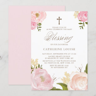 Invitation Aquarelle Blessure Bébé rose Peony Floral