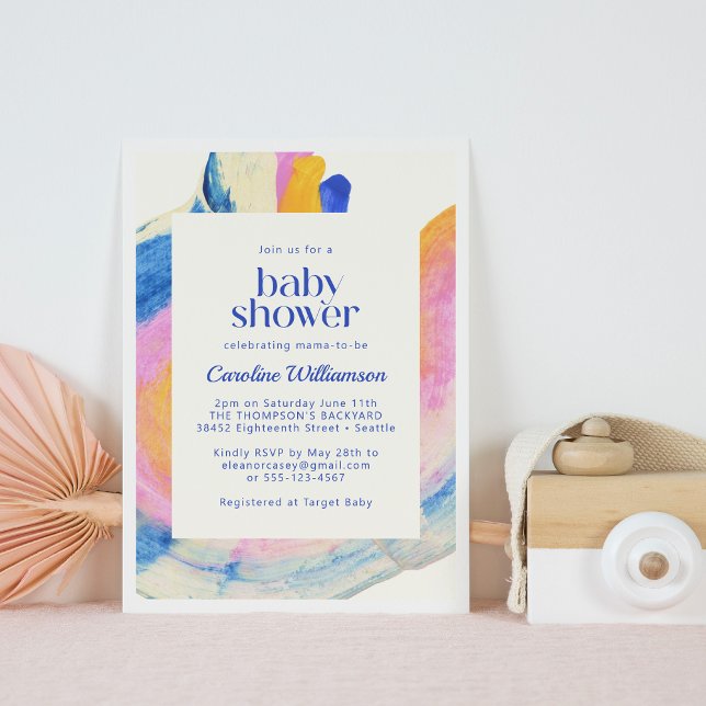 Invitation Aquarelle bleu Abstrait Artsy Baby shower mignon (Créateur téléchargé)