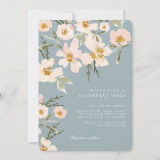 Invitation Aquarelle bleu Abstrait bleu floral