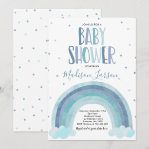 Invitation Aquarelle bleu Baby shower Rainbow Rainbow
