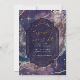 Invitation Aquarelle bleu Berry Or Celestial Sweet 16