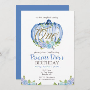 Invitation Aquarelle bleu bleu Citrouille 1er anniversaire