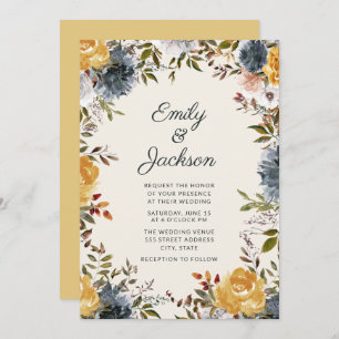 Invitation Aquarelle bleu bleu marine mignonne Mariage floral