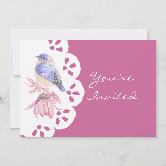 Invitation Aquarelle Bleu Bleu Oiseau de l'Est (Devant)