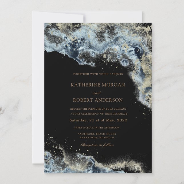 Invitation Aquarelle bleu Budget photo Mariage (Devant)