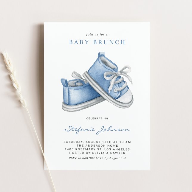 Invitation Aquarelle Bleu Chaussures Bébé C'est un petit bébé (Créateur téléchargé)