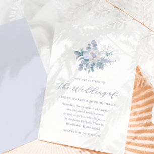 Invitation Aquarelle bleu chic aérée photo florale