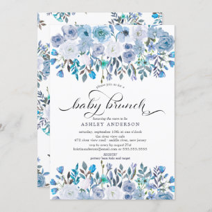 Invitation Aquarelle bleu clair Floral Baby Brunch
