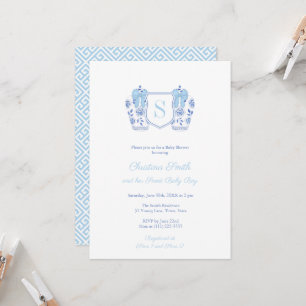 Invitation Aquarelle Bleu clair Monogramme Baby shower garçon