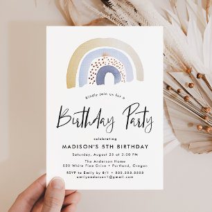 Invitation Aquarelle bleu clair Rainbow fête d'anniversaire