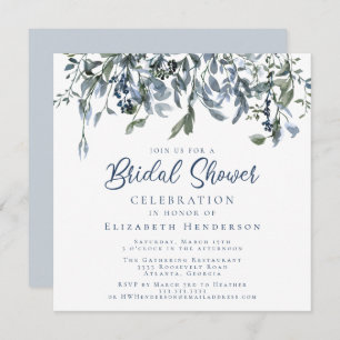 Invitation Aquarelle bleu clair simple Fête des mariées flora