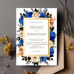 Invitation Aquarelle bleu Cobalt Floral Mariage élégant