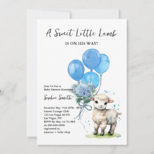 Invitation Aquarelle bleu doux Baby shower d'agneau