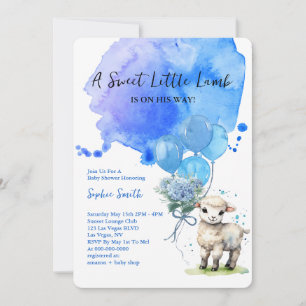 Invitation Aquarelle bleu doux Baby shower d'agneau