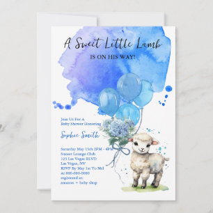 Invitation Aquarelle bleu doux Baby shower d'agneau