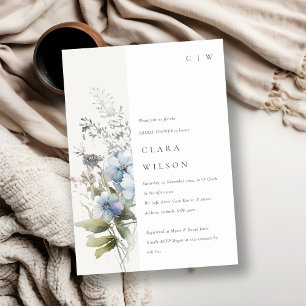 Invitation Aquarelle bleu Dusky Cottage Fête des mariées flor
